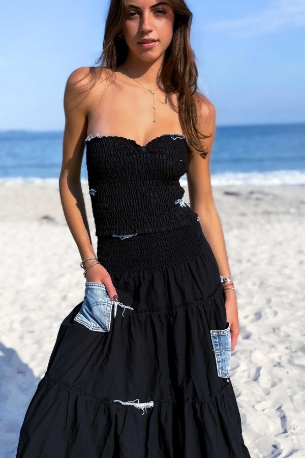 RITA SMOCK TOP - BLACK DENIM