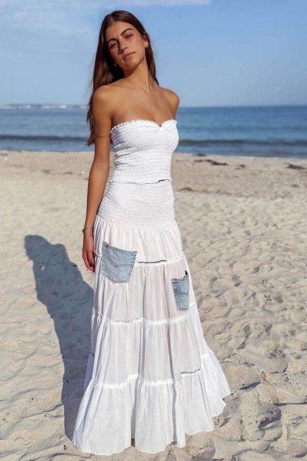 SELENA SKIRT DENIM POCKETS - WHITE